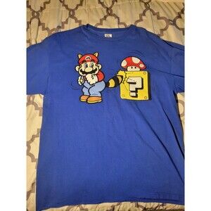 Super Mario Bros T Shirt Men's Nintendo Game Logo Block Blue Gamer VTG  sz L